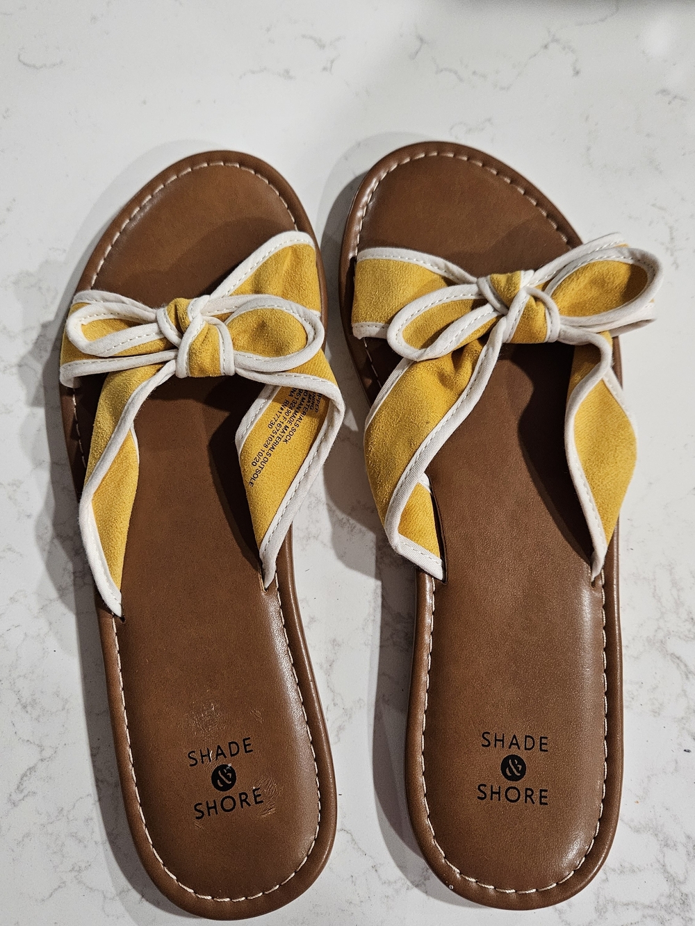 Shade & Shore Women's Yellow Bow Slide Sandals